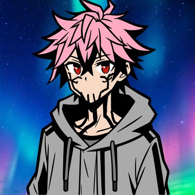 anime guy with spiky hair and a hoodie