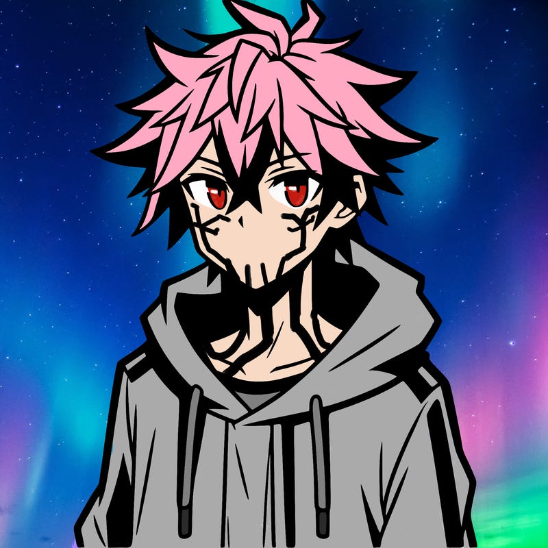 anime guy with spiky hair and a hoodie