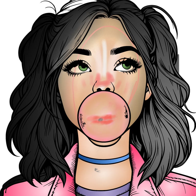 realististic girl blowing bubble -gum