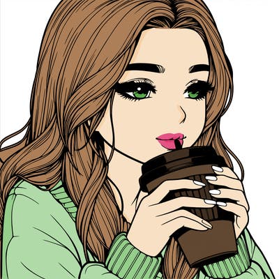 realistic girl drinking coffee