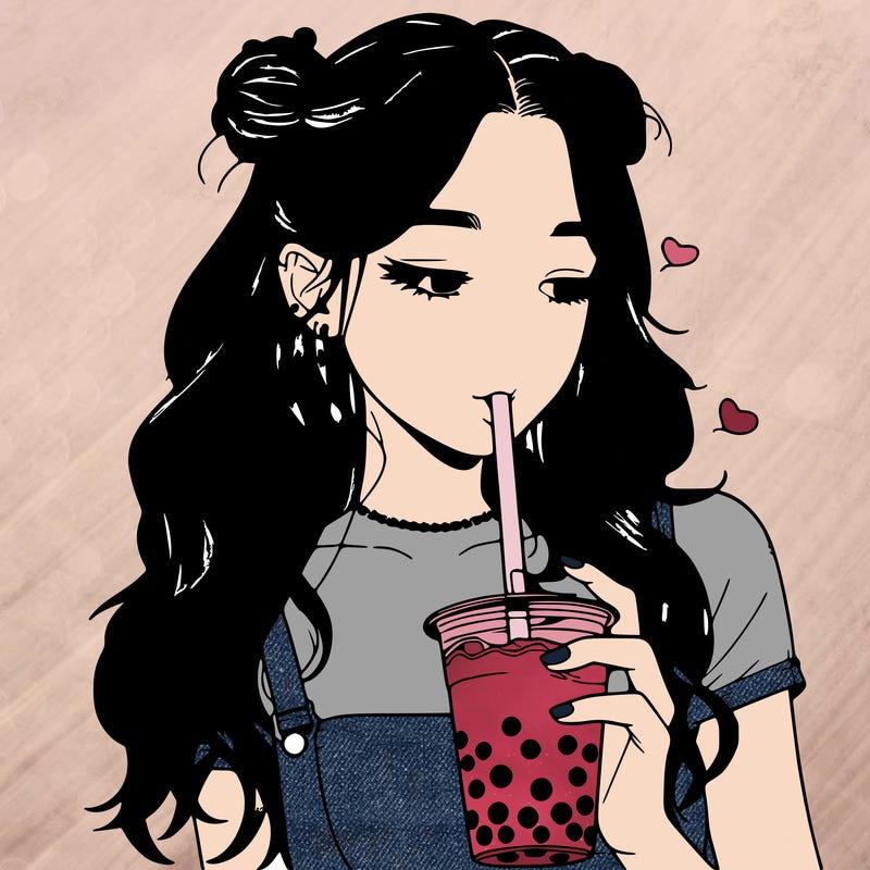 aesthetic realistic girl with boba