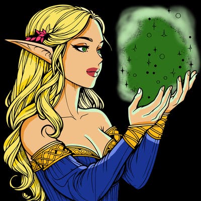realistic elf girl doing magic