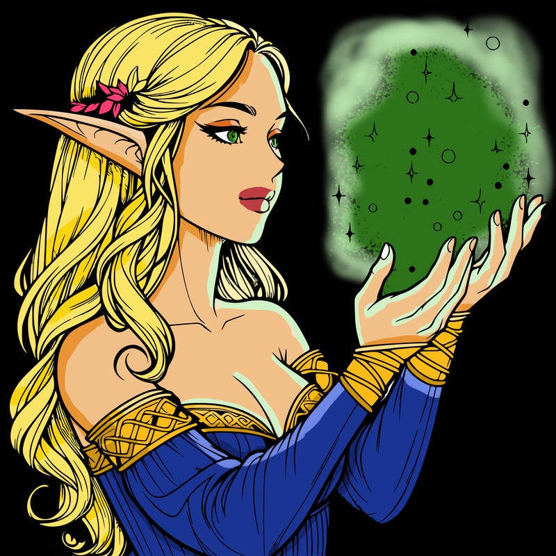 realistic elf girl doing magic