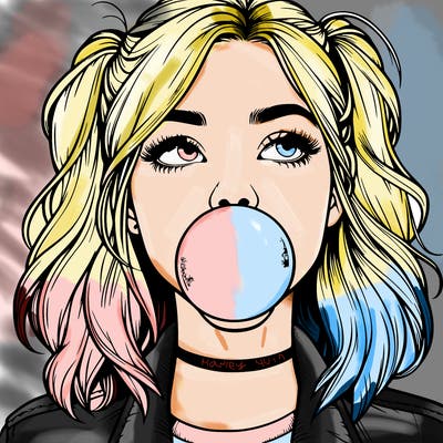 realististic girl blowing bubble -gum
