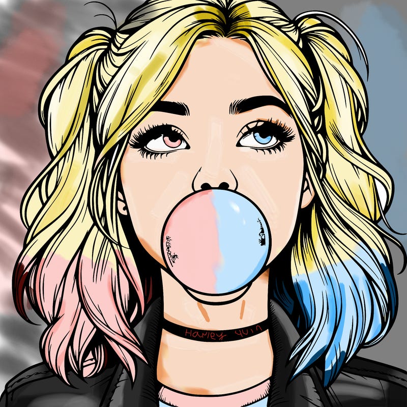 realististic girl blowing bubble -gum