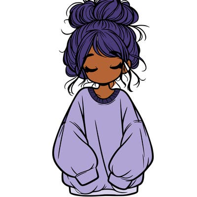 girl with baggy sweatshirt and messy bun