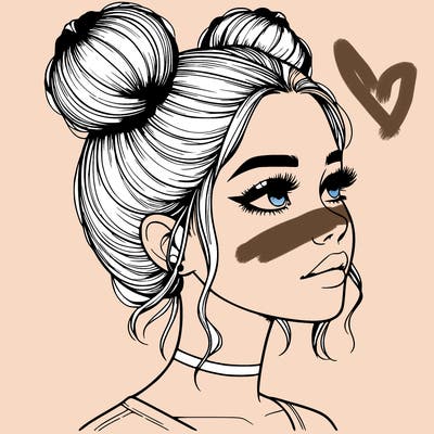 realistic girl with buns on the top of her head