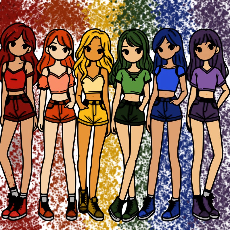 a group of girls wearing crop tops and shorts