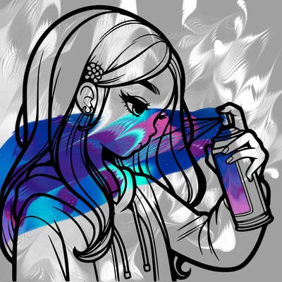 a realistic girl spray painting