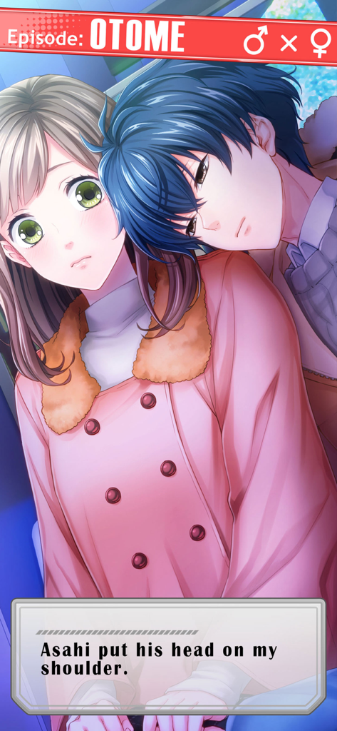 FirstLoveStory：YAOI,YURI,OTOME - Anime romance scene where Asahi leans his head on the female characters shoulder