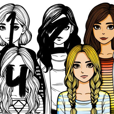 four teenage girls realistic with different looks and facial features