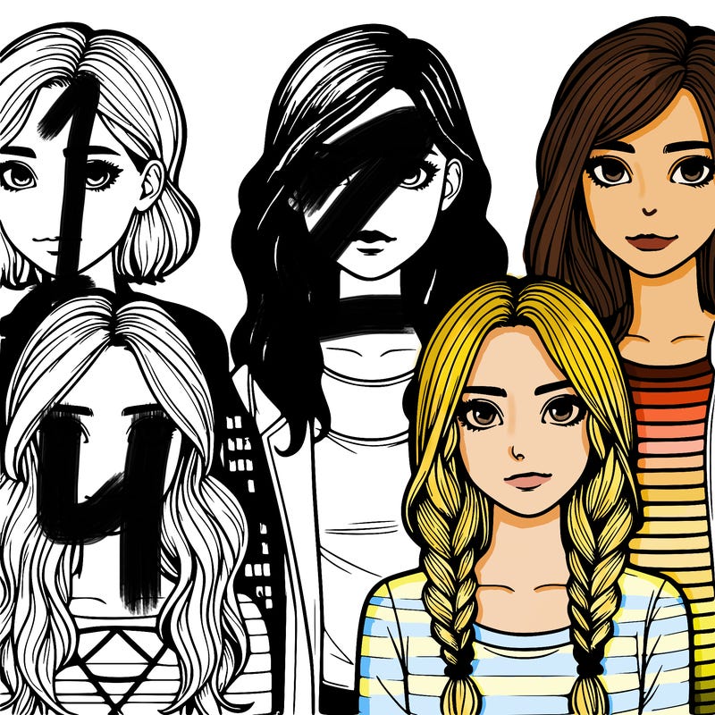 four teenage girls realistic with different looks and facial features