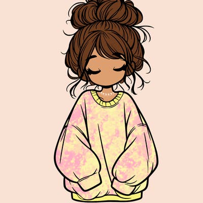 girl with baggy sweatshirt and messy bun