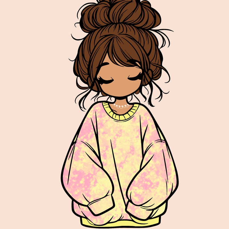 girl with baggy sweatshirt and messy bun