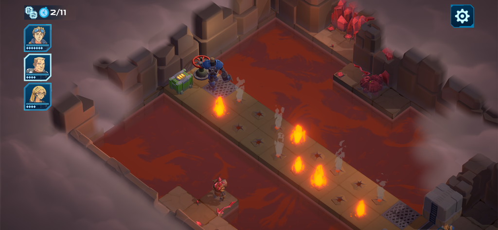 Spacelandの火山惑星での戦術的ターン制戦闘におけるスペースレンジャー