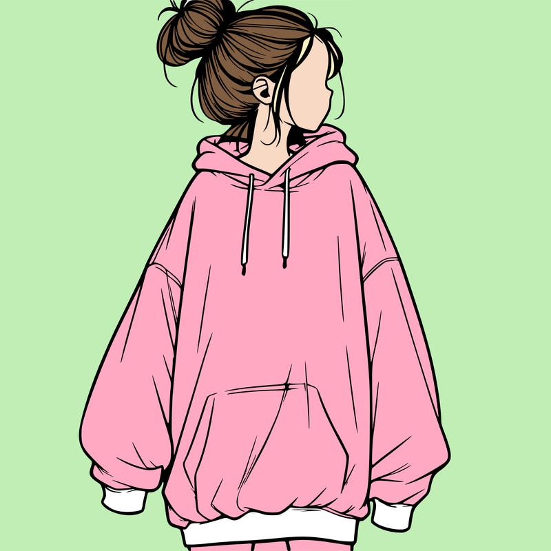 realistic girl with a oversized sweatshirt on and a bun