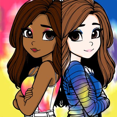 realistic girl split into two