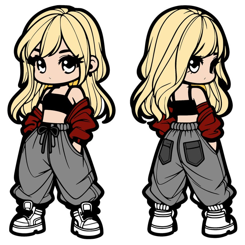 girl in crop top and baggy pants