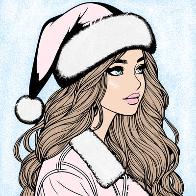 realistic girl in santa hat