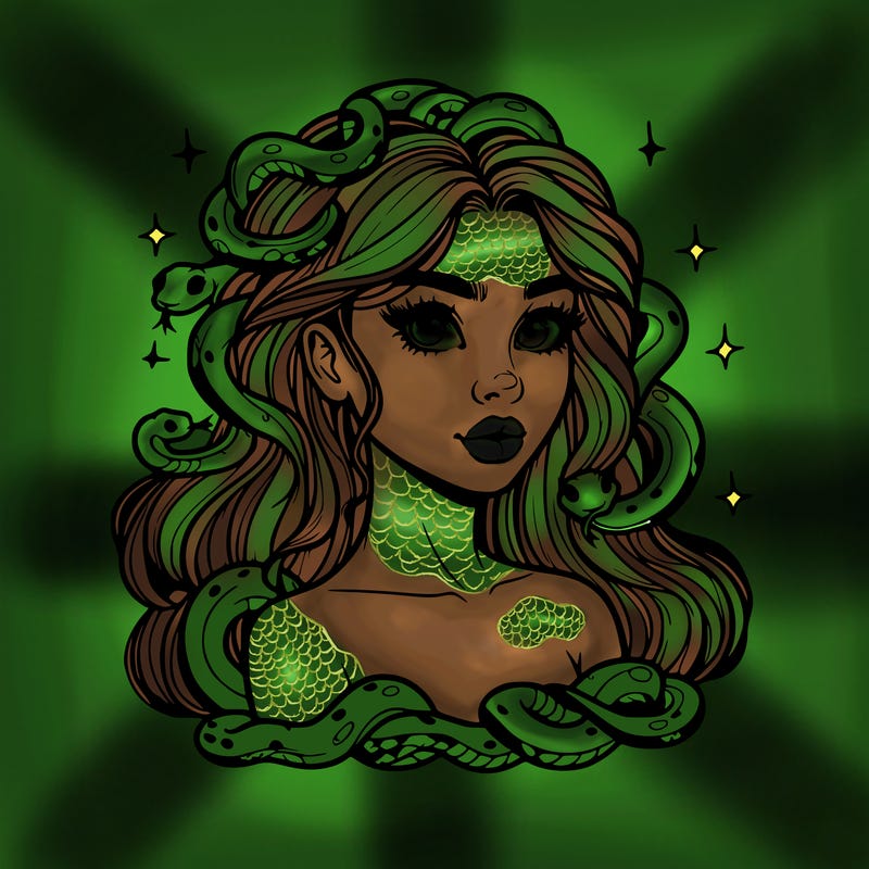 realistic girl with snakes as hair