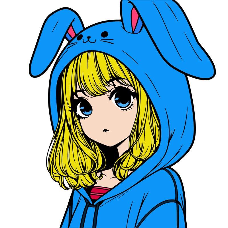 realistic girl wearing a bunny hoodie