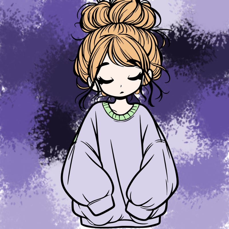 girl with baggy sweatshirt and messy bun