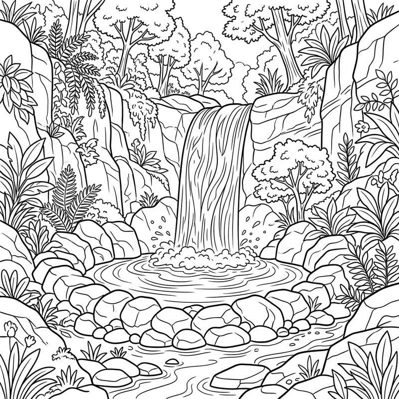 Bring this breathtaking punchbowl waterfall scene to life with your favorite colors! Designed especially for kids, this engaging page offers a perfect blend of natural beauty and creative fun.