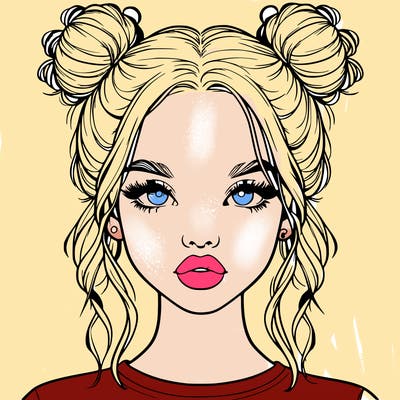 realistic girl with two buns in hair and lips