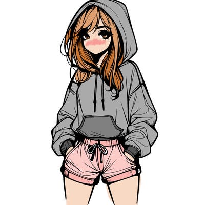 realistic girl in shorts and hoodie