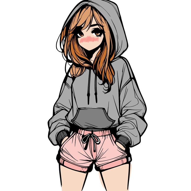 realistic girl in shorts and hoodie