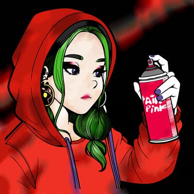 a realistic girl, spray painting