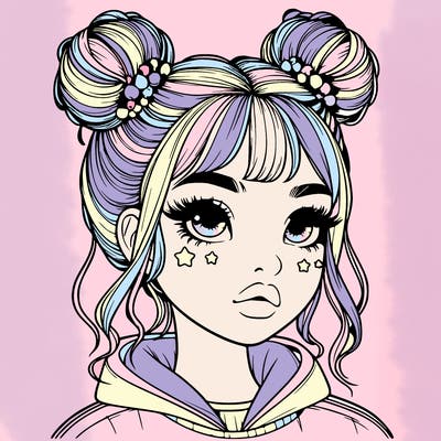 realistic girl with space buns
