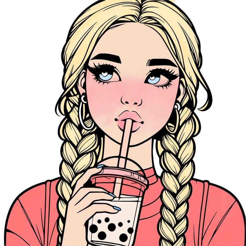 realistic girl with braided hair drinking boba