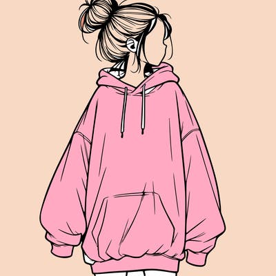 realistic girl with a oversized sweatshirt on and a bun