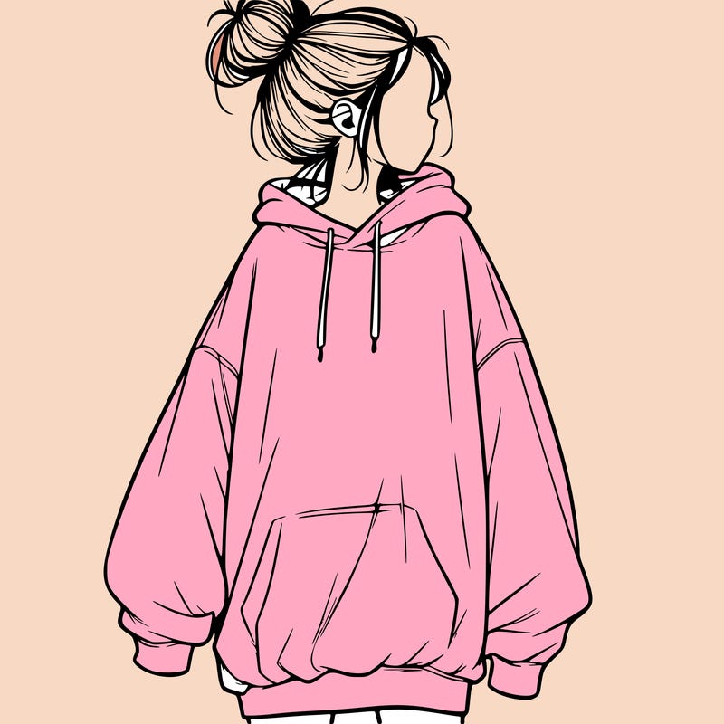 realistic girl with a oversized sweatshirt on and a bun