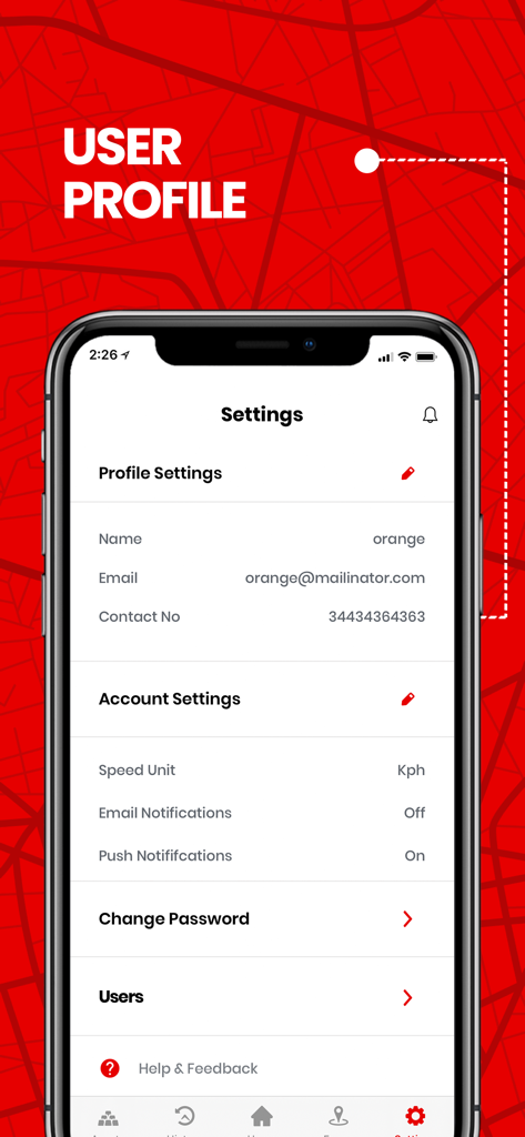 Vodafone Smart Tracker - Schermata del profilo utente e delle impostazioni dell'account nell'app Vodafone Smart Tracker.