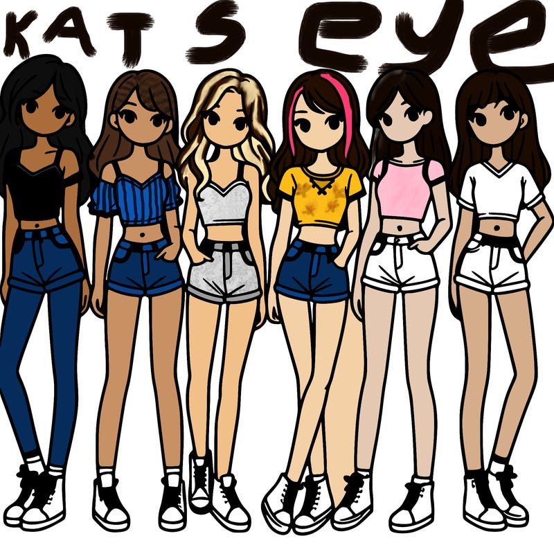 a group of girls wearing crop tops and shorts