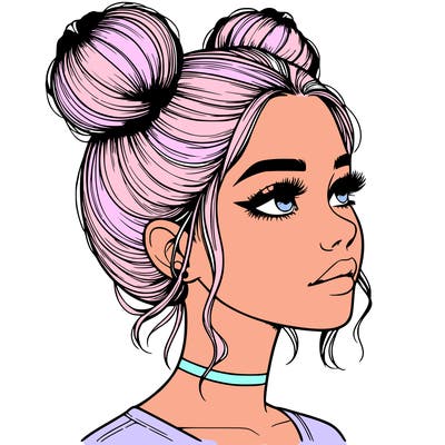 realistic girl with buns on the top of her head