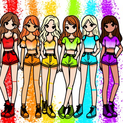 a group of girls wearing crop tops and shorts