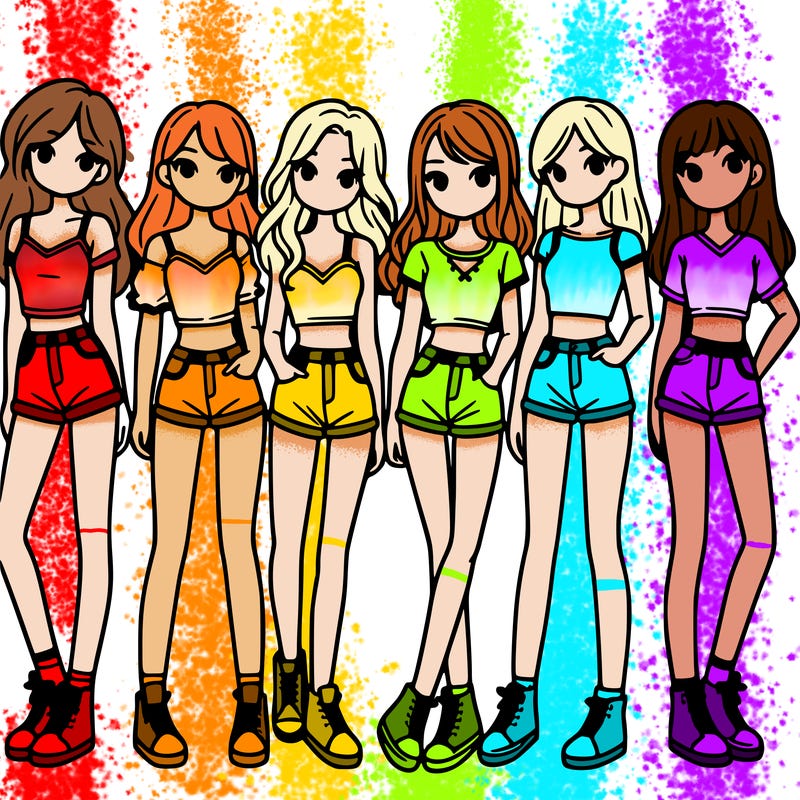 a group of girls wearing crop tops and shorts