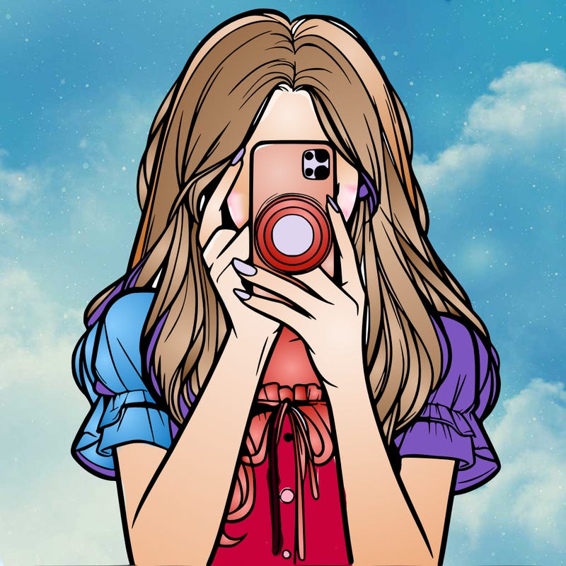 a realistic girl holding her phone taking pictures