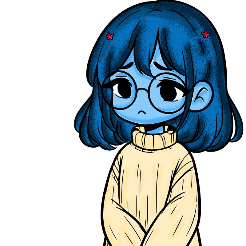 sad girl with glasses in a sweater