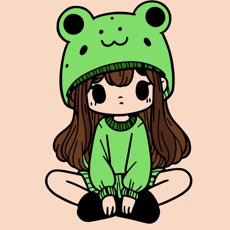 a girl wearing a frog hat and some frog socks