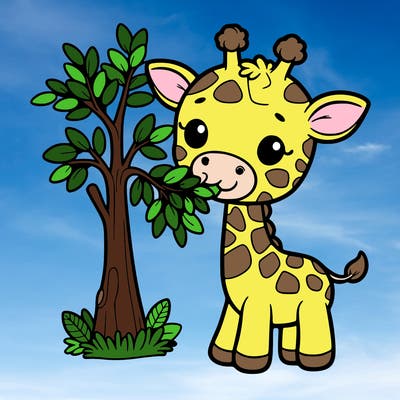 cute giraffe eating leaves from a tree