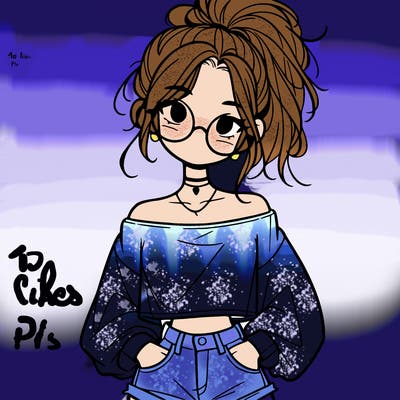 girl with a messy ponytail glasses a baggy crop top and jean shorts