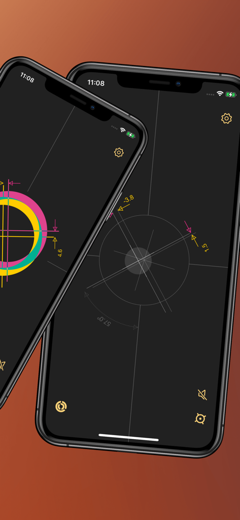 Pro Leveler - Pro Leveler app interface on two iPhones showing digital spirit level and angle measurement tools