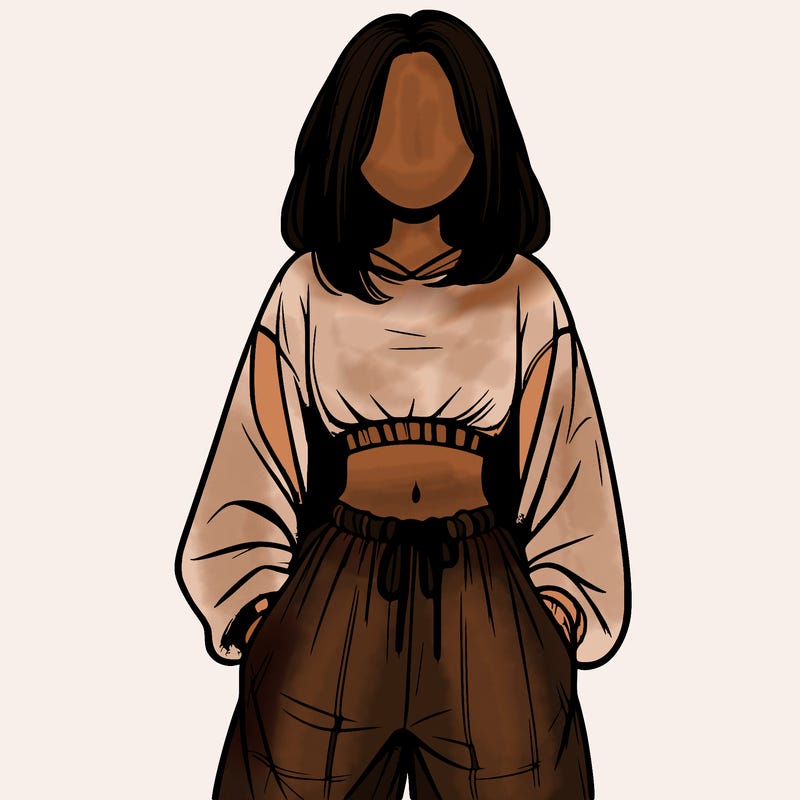 realistic girl faceless with baggy pants and a crop top