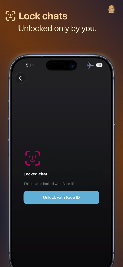 Russet: Private on-device AI - Russet app interface showing a locked chat screen with Face ID security.