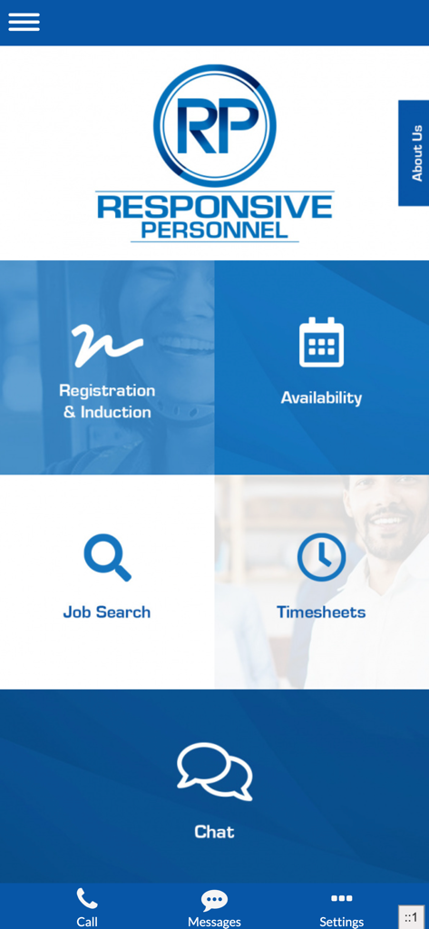 Responsive Personnel Ltd - Responsive Personnel app dashboard showing job search and worker registration options