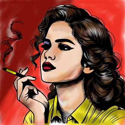 realistic beautiful lady smoking